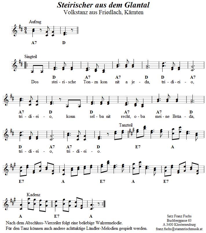 Steirischer aus dem Glantal(Friedlach), Volkstanznoten