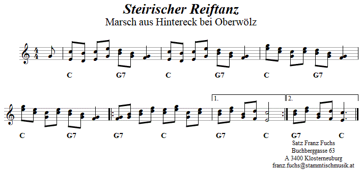 Steirischer Reiftanz, Volkstanznoten