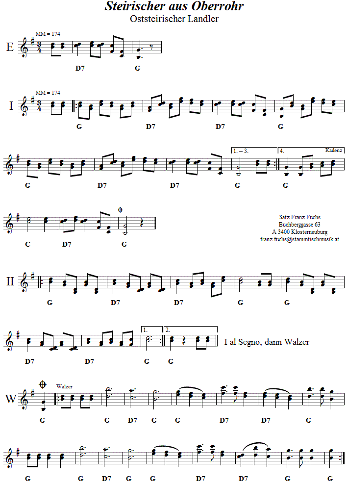 Steirischer aus Oberrohr, Volkstanznoten