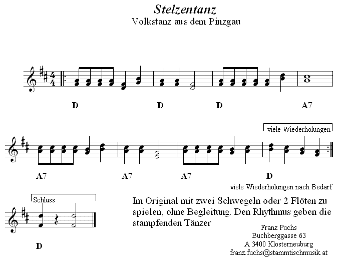 Unkener Stelzentanz, Volkstanznoten