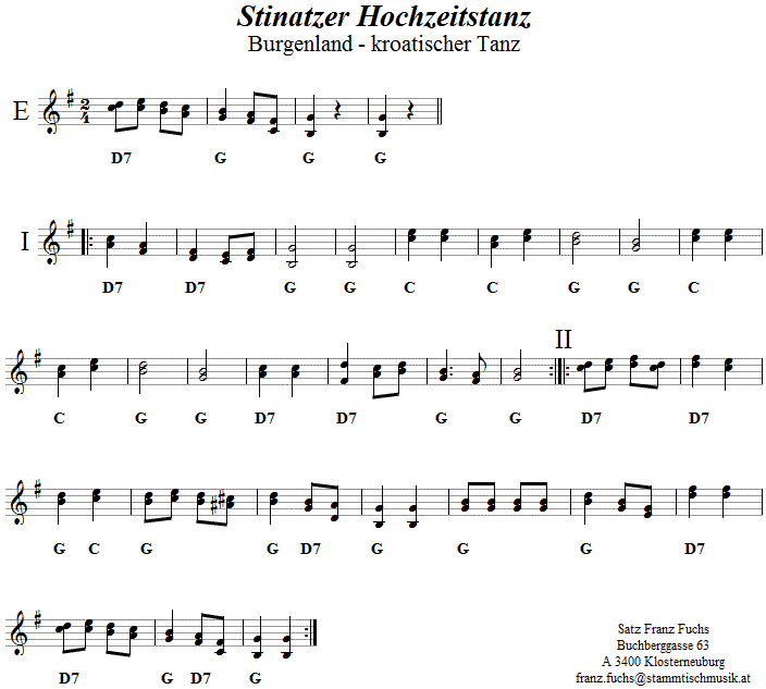 Stinatzer Hochzeitstanz, Volkstanznoten