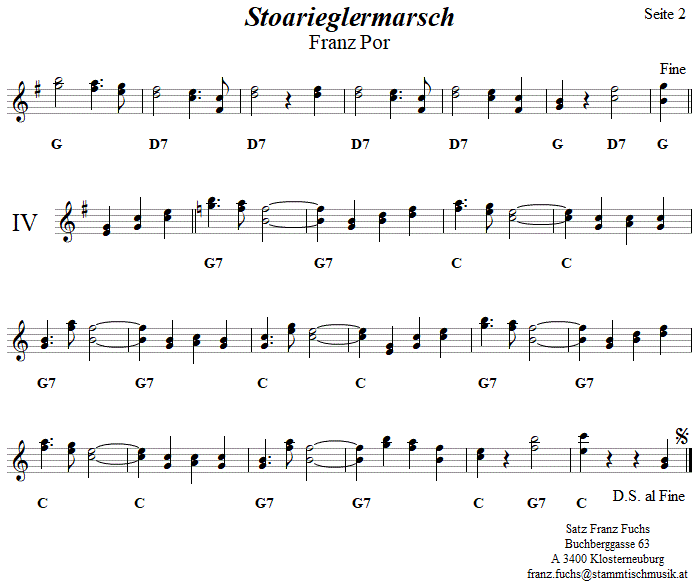 Stoanrieglermarsch (Stoarieglermarsch, Steinrieglermarsch) von Franz Por in zweistimmigen Noten