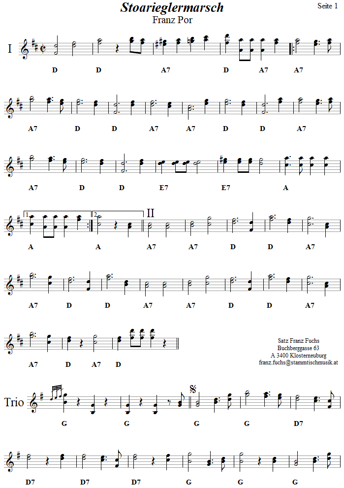 Stoanrieglermarsch (Stoarieglermarsch, Steinrieglermarsch) von Franz Por in zweistimmigen Noten