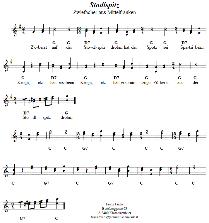 Stodlspitz Zwiefacher, in zweistimmigen Noten