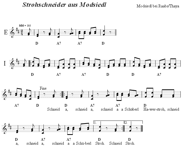 Strohschneider aus Modsiedl, Volkstanznoten