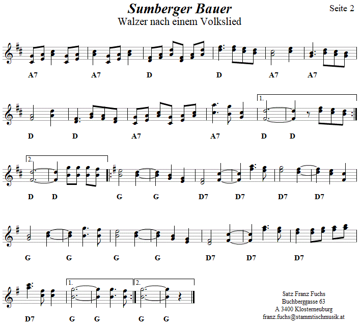 Sumberger Bauer Walzer, Noten aus dem Repertoire - Volksmusik im Wirtshaus