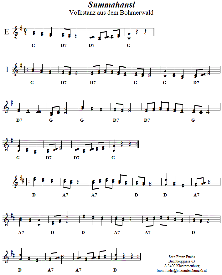 Summahansl, Volkstanznoten