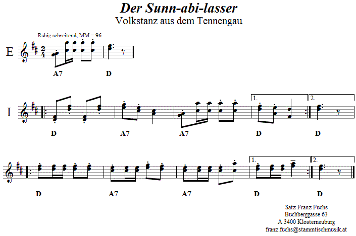 Sunn-abi-lasser, Volkstanznoten