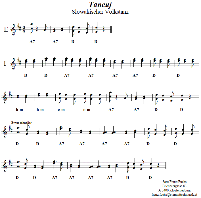 Tancuj, Volkstanznoten