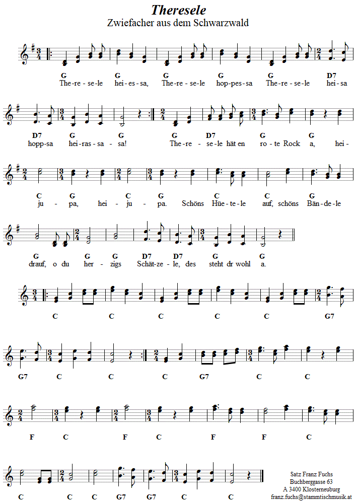 Theresele Zwiefacher, Volkstanznoten