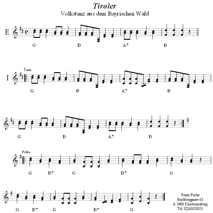 Tiroler, Volkstanznoten