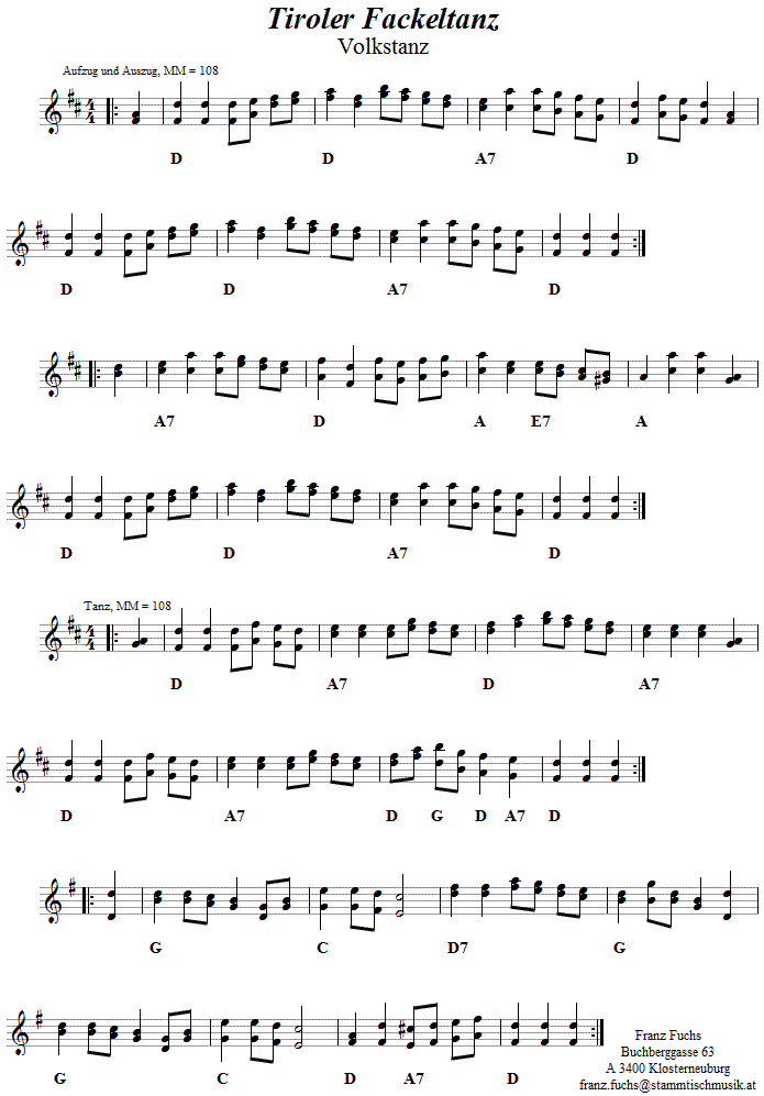 Tiroler Fackeltanz, Volkstanznoten