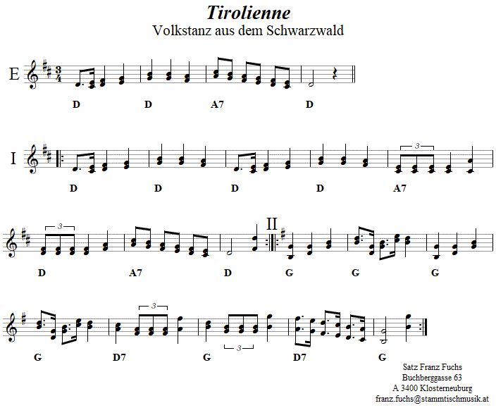 Tirolienne, Volkstanznoten