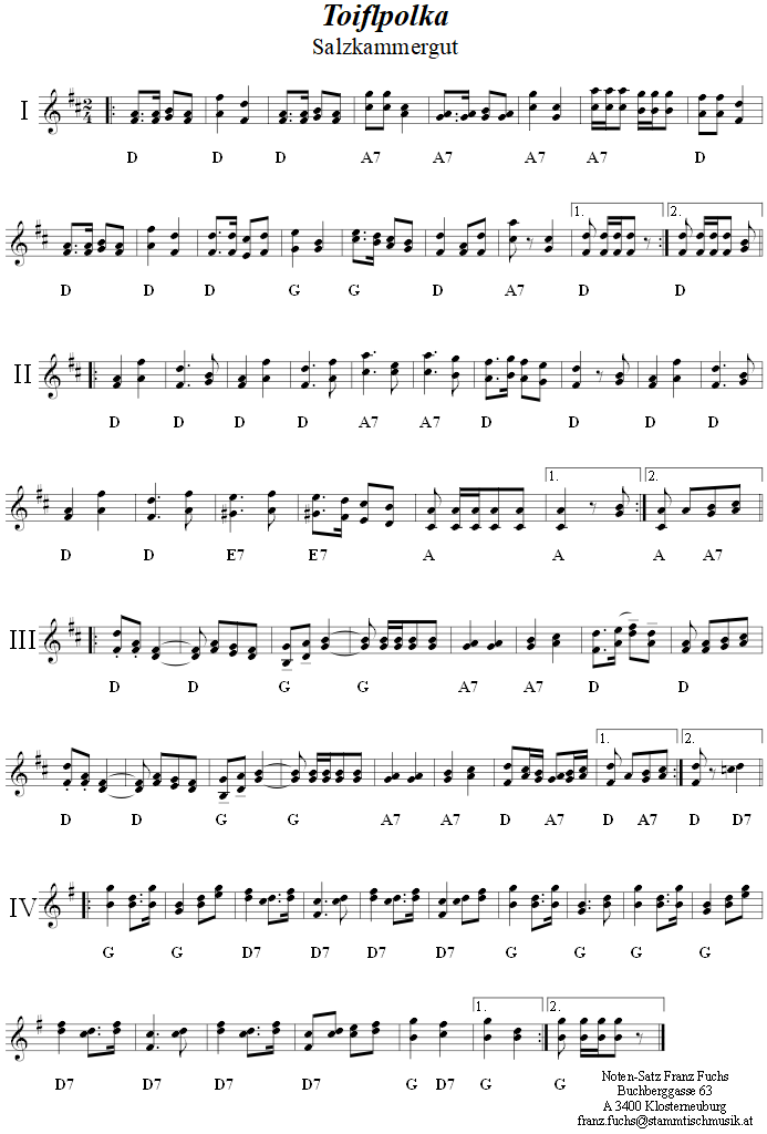 Toiflpolka in zweistimmigen Noten
