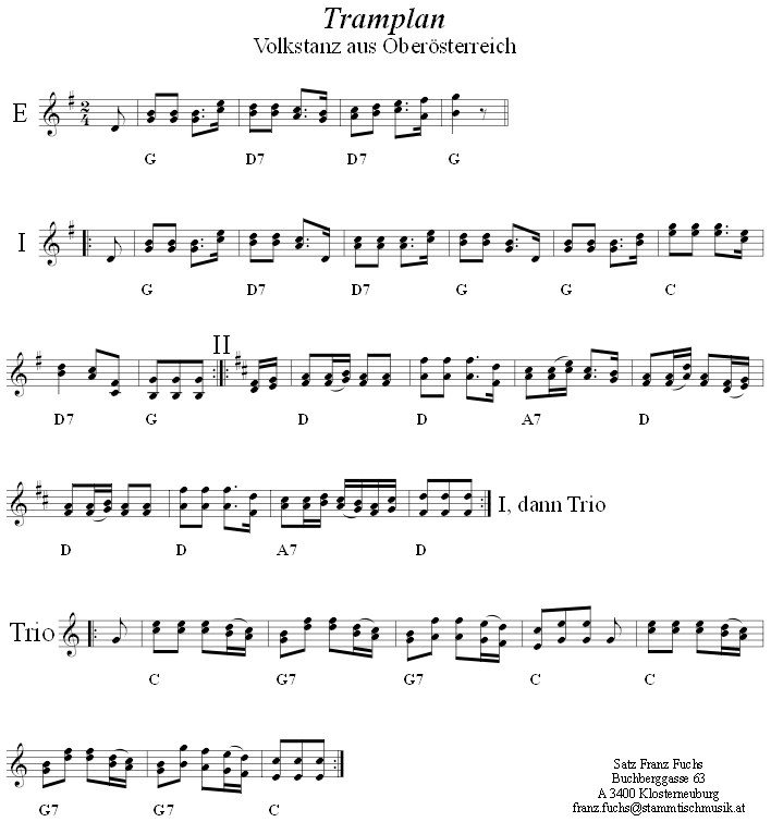 Tramplan, Volkstanznoten