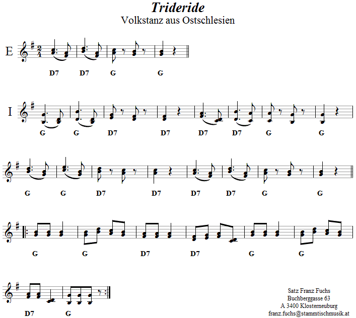 Trideride, Volkstanznoten