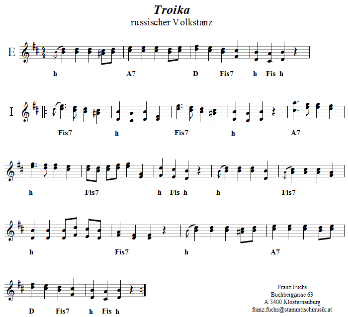 Troika (Troiky), Volkstanznoten