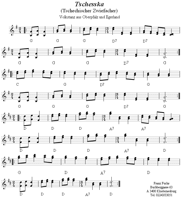 Tschesska, Furiant, Sedlak, Tschechischer Zwiefacher, Volkstanznoten