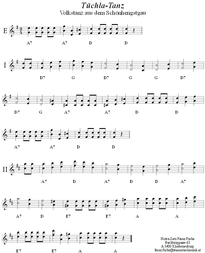 Tüchlatanz, Volkstanznoten