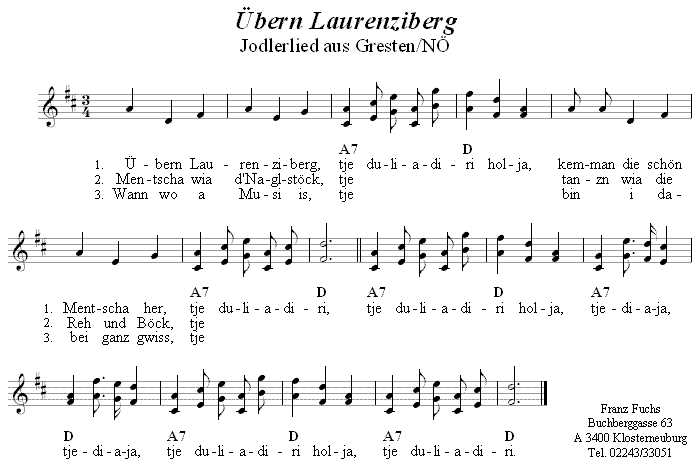 Übern Laurenziberg, Jodlerlied