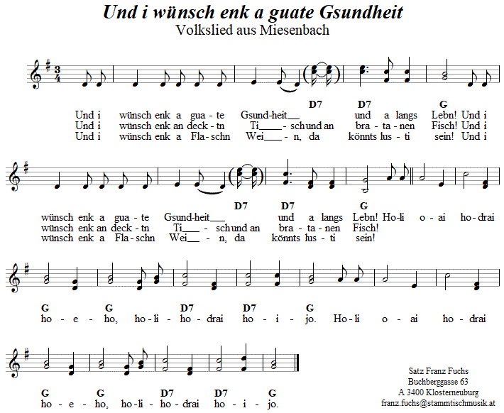 Und i wünsch enk a guate Gsundheit, Volkslied