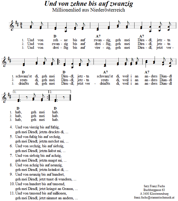 Millionenlied - Und von zehne bis auf zwanzig