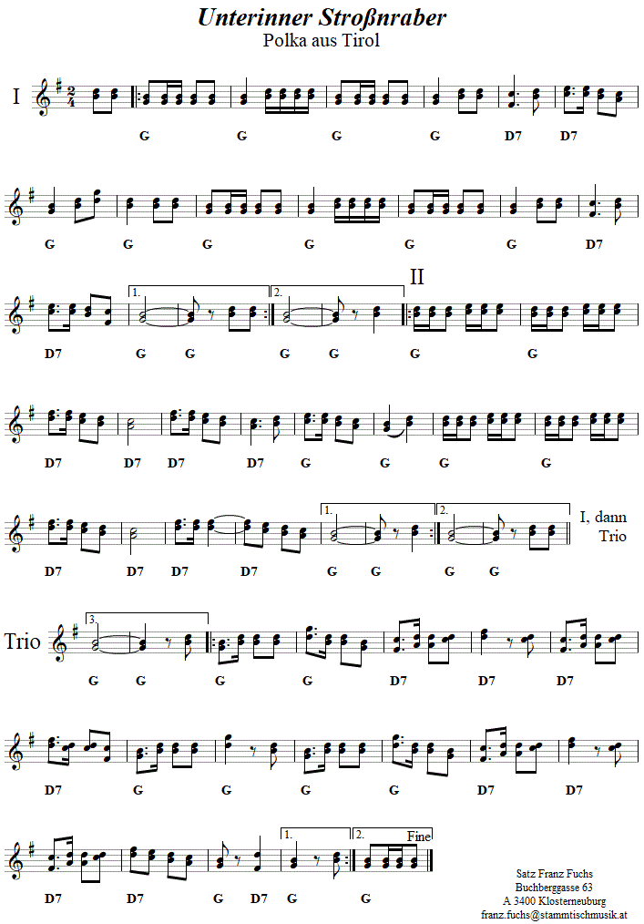 Unterinner Stroßnraber, Noten aus dem Repertoire