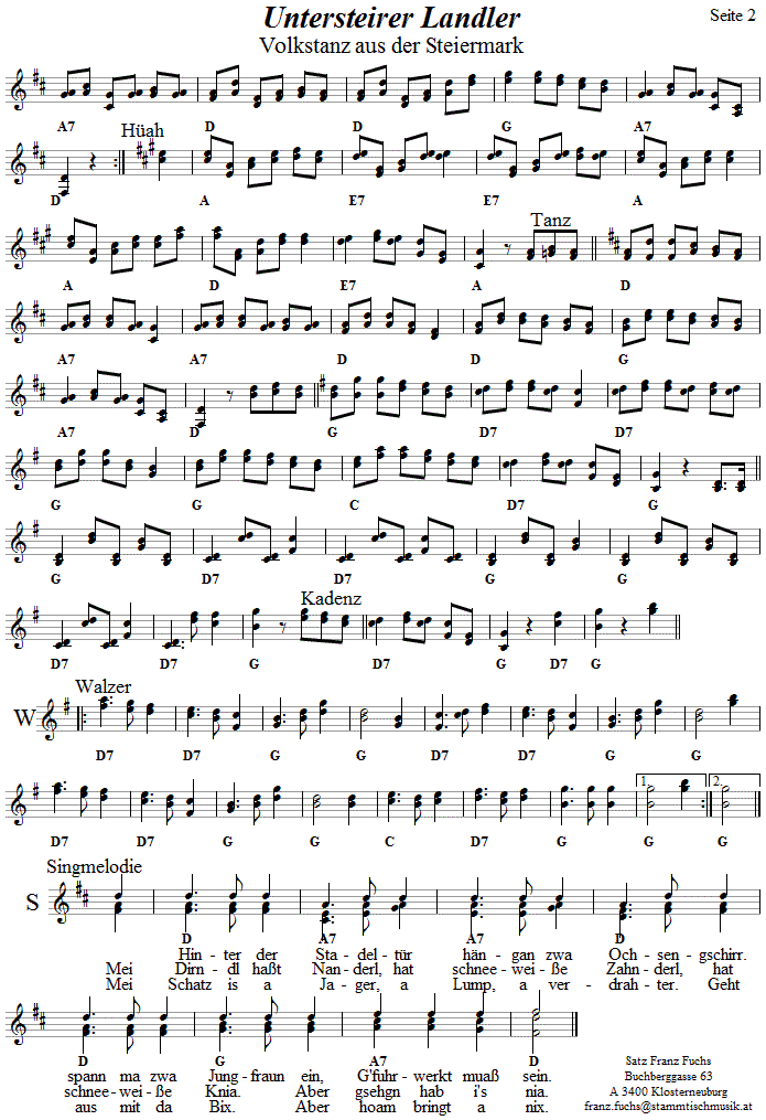 Untersteirer Landler, Volkstanznoten