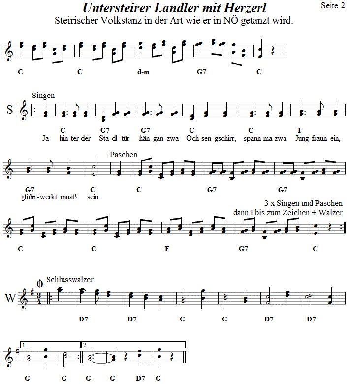 Untersteirer Landler mit Herzerl, NÖ Version, Volkstanznoten