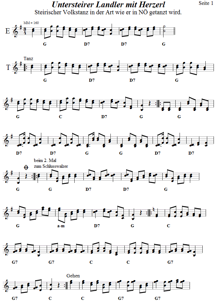 Untersteirer Landler mit Herzerl, NÖ Version, Volkstanznoten