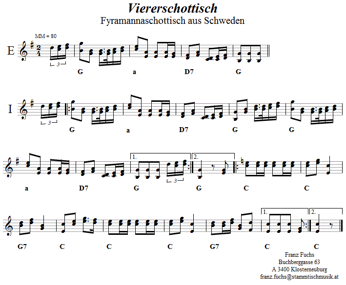 Viererschottisch (Fyramannaschottisch), Volkstanznoten