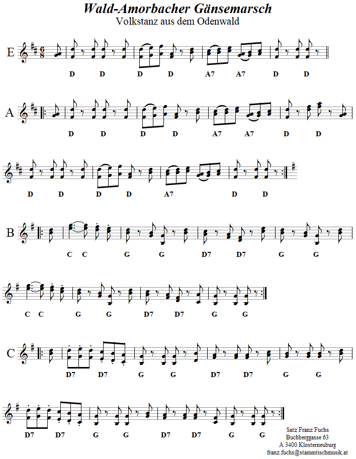 Waldamorbacher Gänsemarsch Volkstanznoten