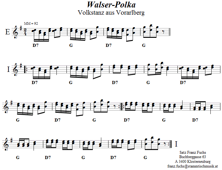 Walser-Polka, Volkstanznoten