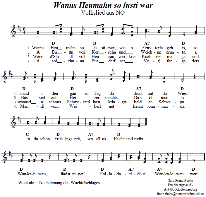 Wanns Heumahn so lusti war - zweistimmiges Lied