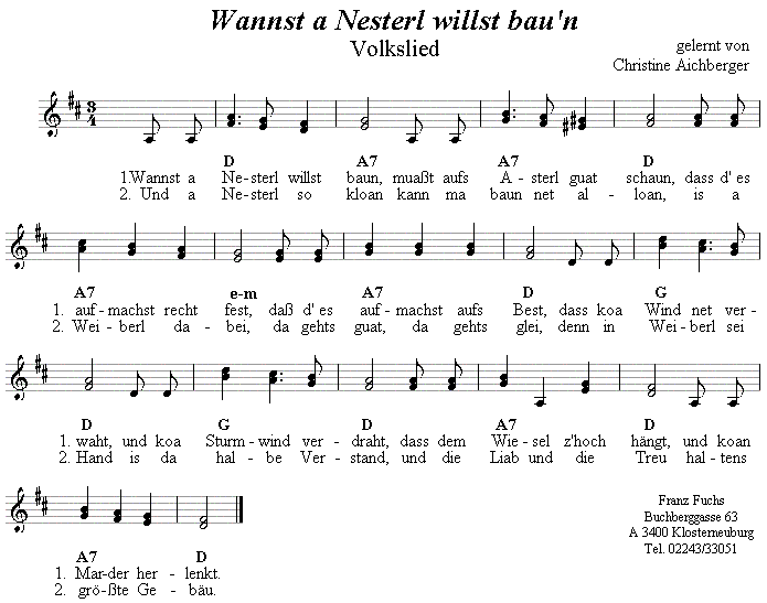 Wannst a Nesterl willst baun - Maurerlieder