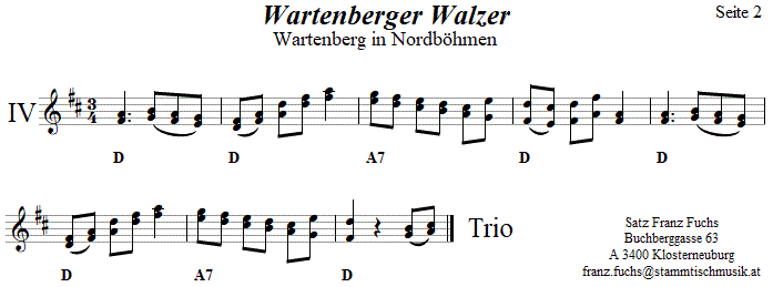 Wartenberger Walzer - Noten aus dem Repertoire - Volksmusik im Wirtshaus