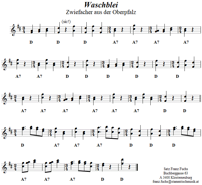 Waschblei Zwiefacher, Volkstanznoten
