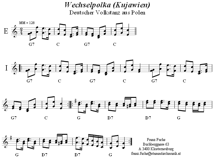 Wechselpolka aus Kujawien in zweistimmigen Noten