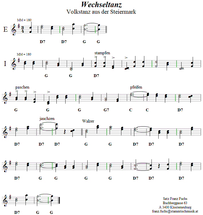 Wechseltanz, Volkstanznoten