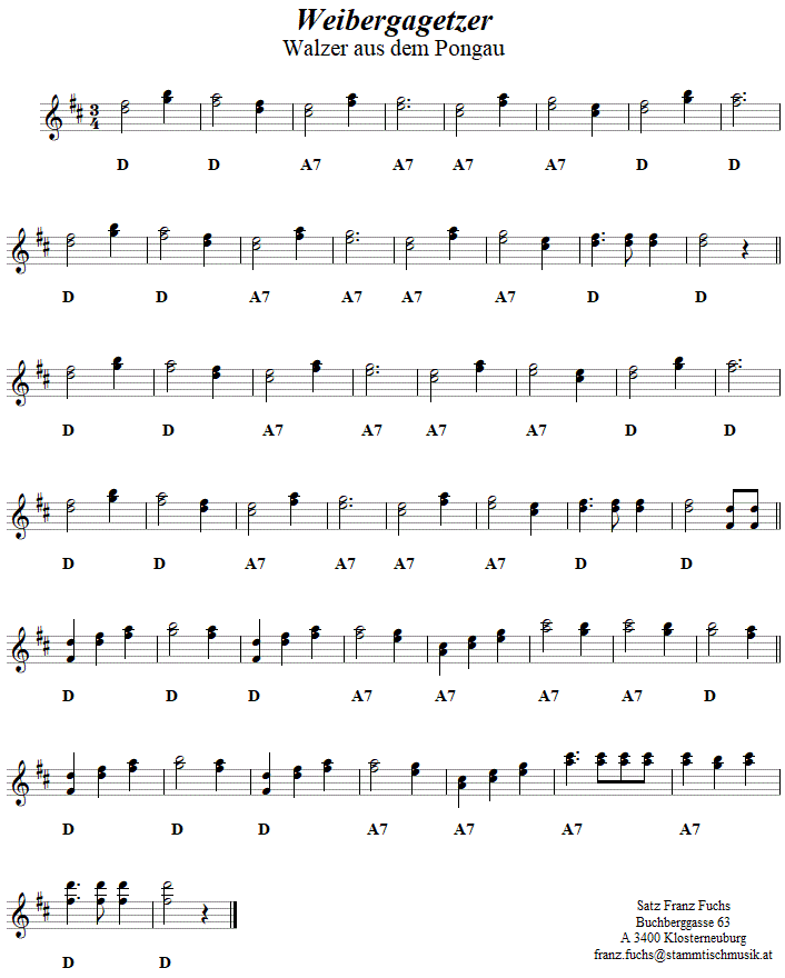 Weibergagetzer Walzer, in Griffschrift für Steirische Harmonika