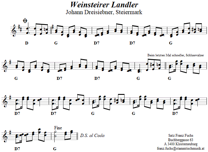 Weinsteirer Landler, Volkstanznoten