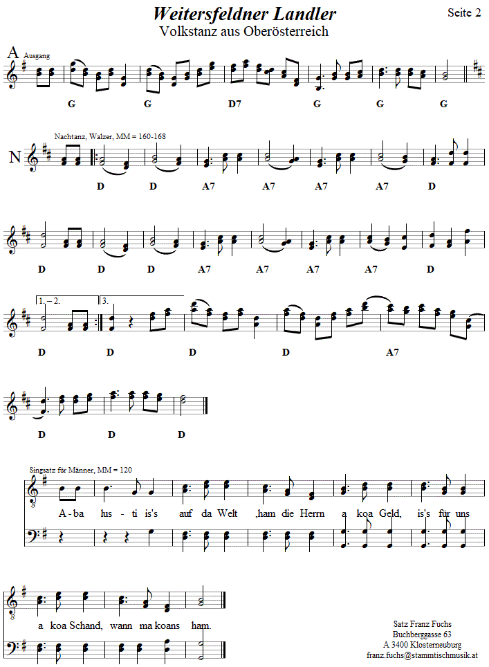 Weitersfeldner Landler Volkstanznoten