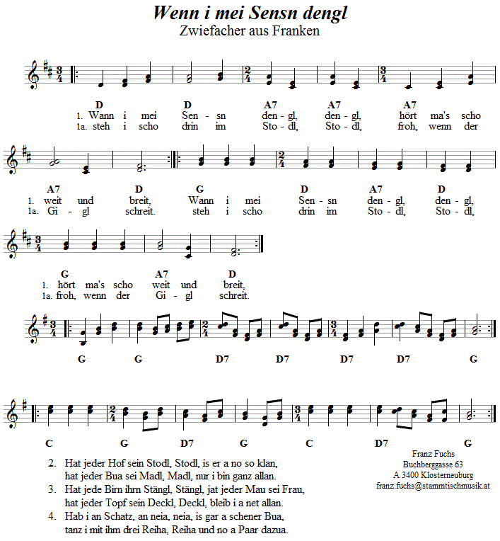Wenn i mei Sensn dengl, Zwiefacher