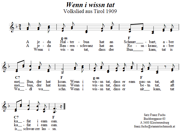 Wenn i wissn tat - zweistimmiges Lied