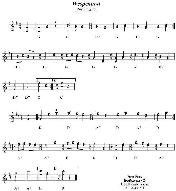 Wespennest Zwiefacher, Volkstanznoten