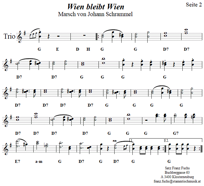 Wien bleibt Wien - Marsch von Johann Schrammel