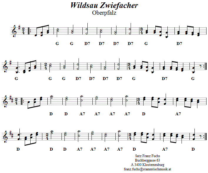 Wildsau Zwiefacher in zweistimmigen Noten