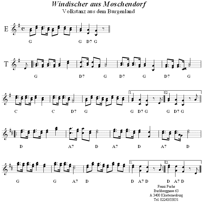 Windischer aus Moschendorf, Volkstanznoten