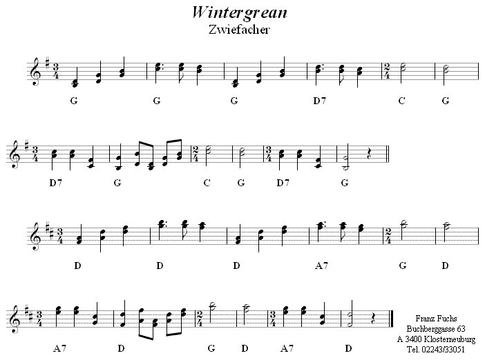 Wintergrean Zwiefacher, Volkstanznoten