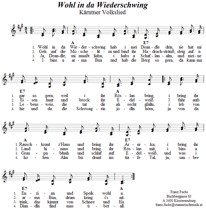 Wohl in da Wiederschwing - Lieder